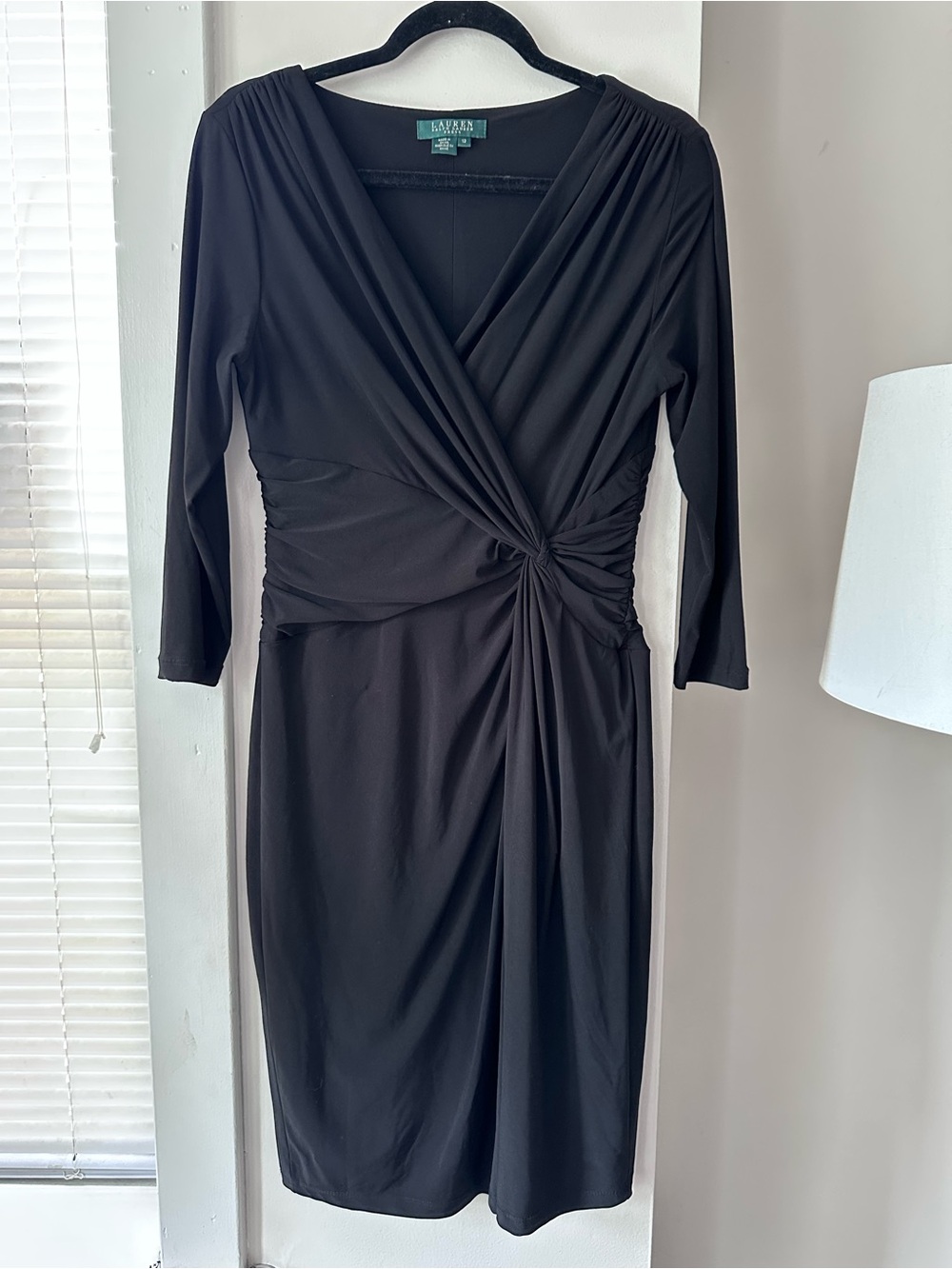 Black Faux-Wrap Knot Midi Dress by Lauren Ralph Lauren